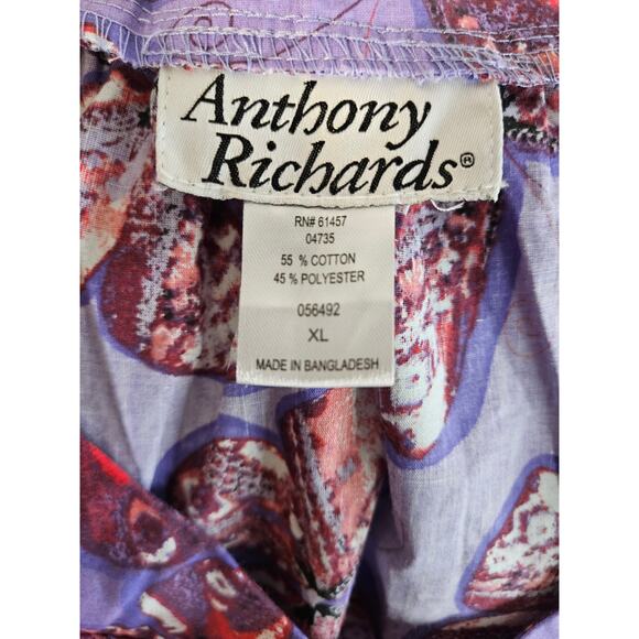 Anthony Richards Purple Red‎ Butterflies Mumu Dress Size XL NEW Short Sleeve - Picture 10 of 11